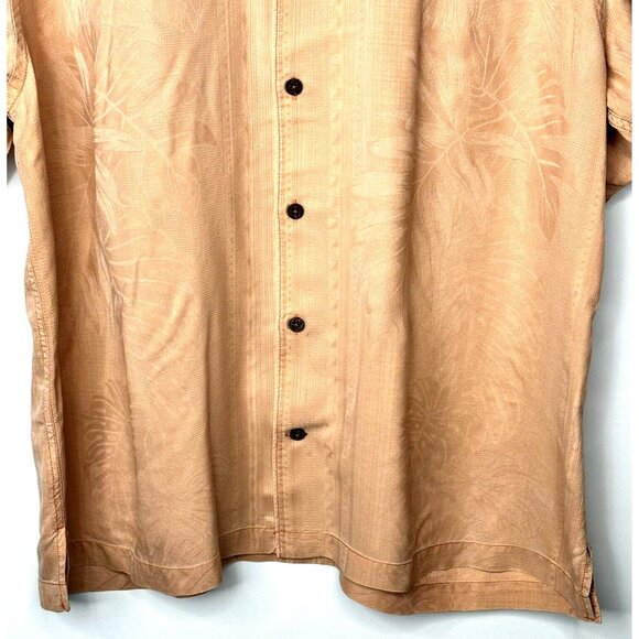 Tommy Bahama Mens Shirt Silk Hawaiian Textured Floral Camp Pink Salmon XL - Picture 4 of 14